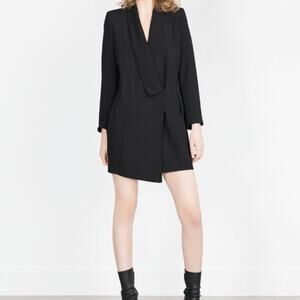 Zara Dress Faux Wrap Blazer Lapel Collar Women's XS Black Long Sleeves